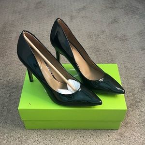 SAM EDELMAN HAZEL, BLACK PATENT POINTED TOE PUMP